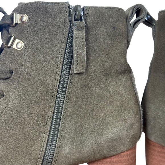 Violet & Red Suede Olive Green Jarvis Sherpa Lined Chunky Heel Booties Boots 7 M - Picture 4 of 16